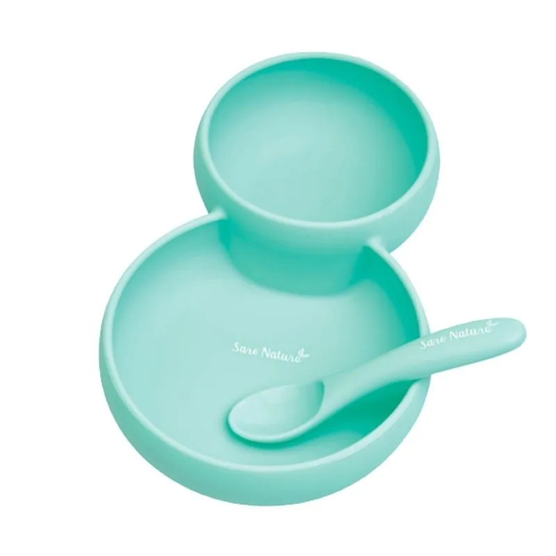 Plato doble de silicona y cuchara Saro Nature