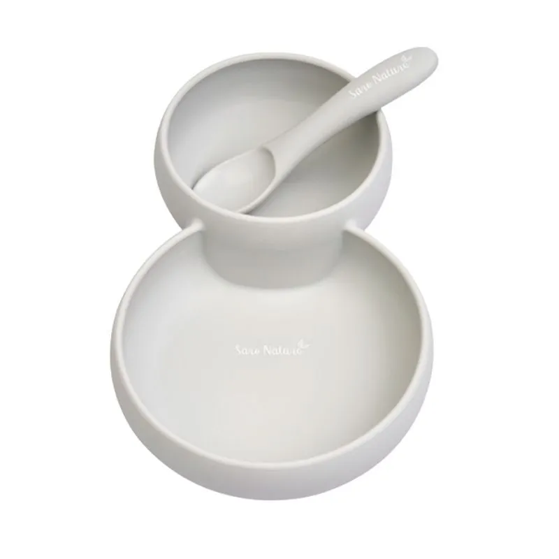 Plato doble de silicona y cuchara Saro Nature