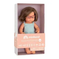 Muñeca caucásica Sínd.Down gafas 38 cm Colourful Miniland