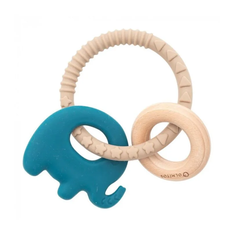 Olmitos Mordedor de silicona y madera Elefante