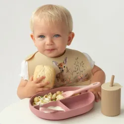 Kiokids Plato de Silicona para bebé con Ventosa y Cubiertos