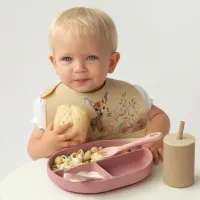 Kiokids Plato de Silicona para bebé con Ventosa y Cubiertos