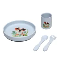 Vajilla de silicona bebé Kiokids con ventosa – Set plato, vaso y cubiertos