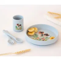 Vajilla de silicona bebé Kiokids con ventosa – Set plato, vaso y cubiertos