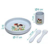 Vajilla de silicona bebé Kiokids con ventosa – Set plato, vaso y cubiertos
