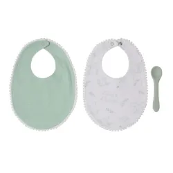 Set baberos y cuchara silicona Kiokids – Alimentación bebé