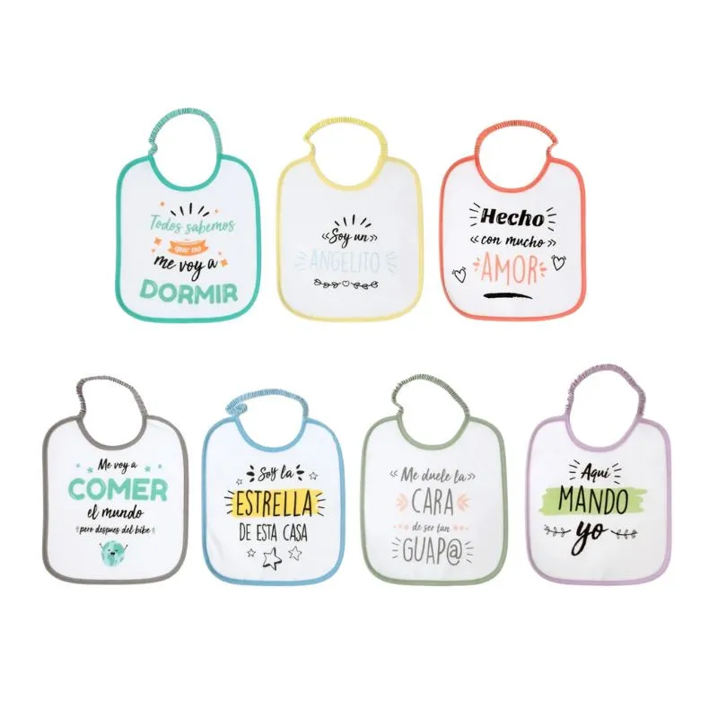 Kiokids Set de 7 baberos semanales con frases divertidas