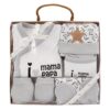 Set regalo de bebé 5 piezas I Love Mama Papa Gris