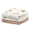 Pack 3 Muselinas Bambú 70X70cm Kiokids Animalitos Marron