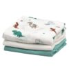 Pack 3 Muselinas Bambú 70X70cm Kiokids Dinos Turquesa