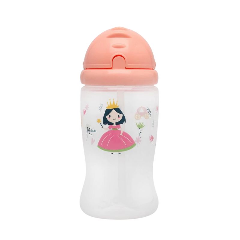 Kiokids Botella con pajita 350 ml Rosa